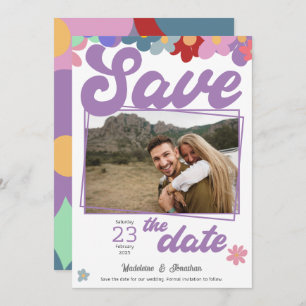 Hippie retro vintage floral flower power groovy  save the date