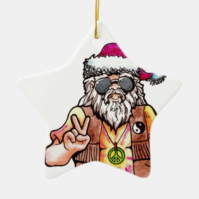 Hippie Santa Ceramic Tree Decoration (Front)