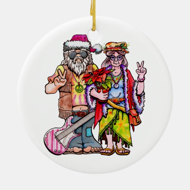Hippie Santa Couple Ceramic Tree Decoration (Back)