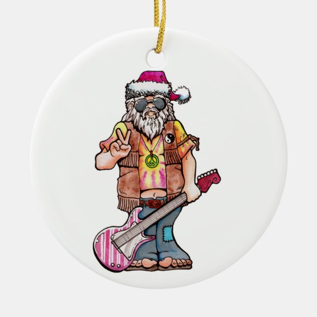 Hippie Santa says Cool Yule! Ceramic Tree Decoration (Front)