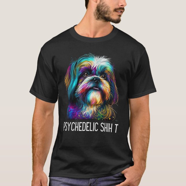 Hippie Shih Tzu Tie Dye Peace Psychedelic Shih Dog T-Shirt (Front)