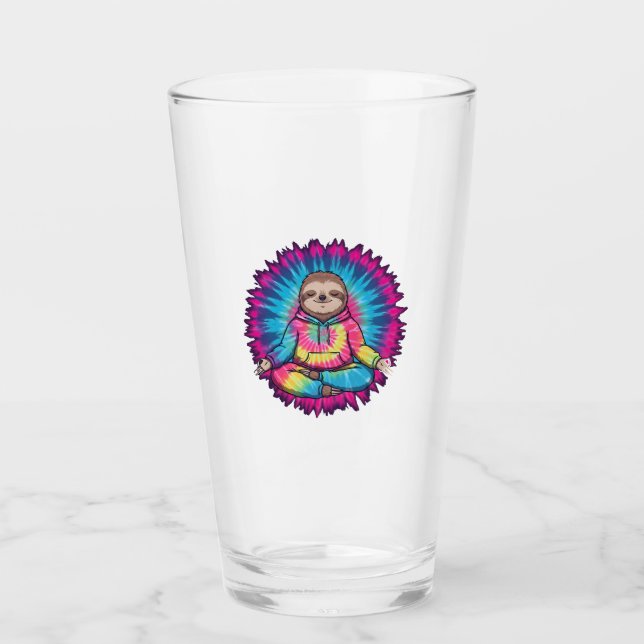 Hippie Sloth Peace Sign Tie-Dy Glass (Front)