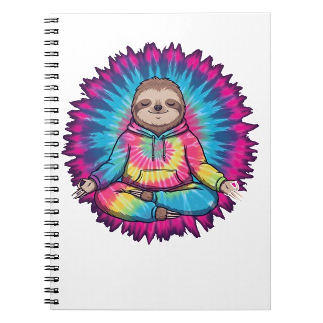 Hippie Sloth Peace Sign Tie-Dy Notebook (Front)