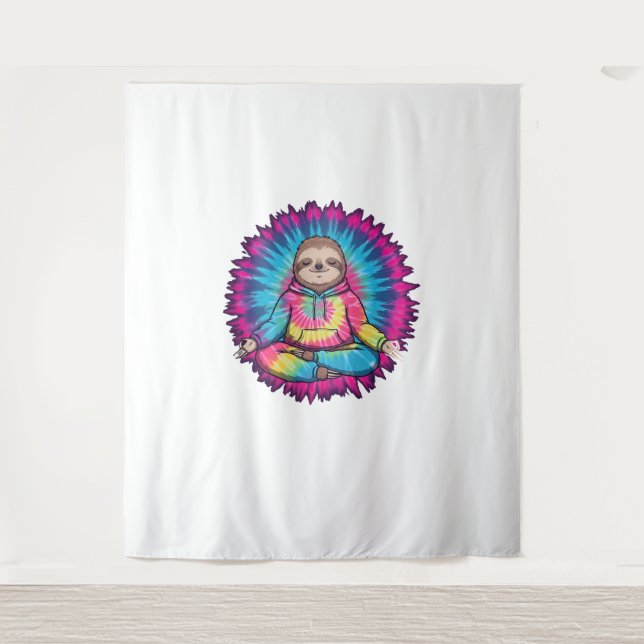Hippie Sloth Peace Sign Tie-Dy Tapestry (Front)