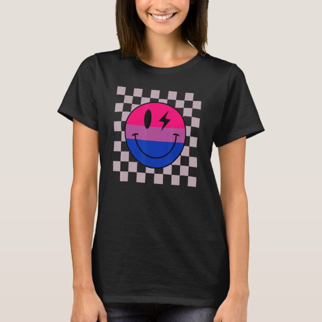 Hippie Smile Face Bisexual Pride Bi Flag Retro Gro T-Shirt (Front)