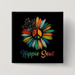 Hippie Soul Essential Peace Sign Hippie Sunflower 15 Cm Square Badge