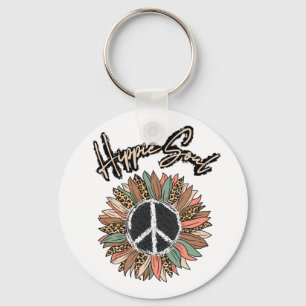 Hippie Soul Peace Sign Sunflower Key Ring