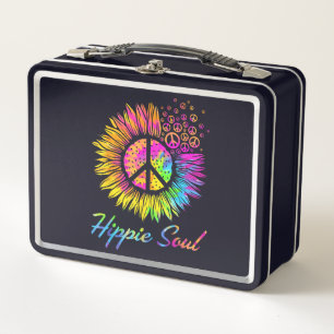 Hippie Soul Peace Sign Sunflower Metal Lunch Box