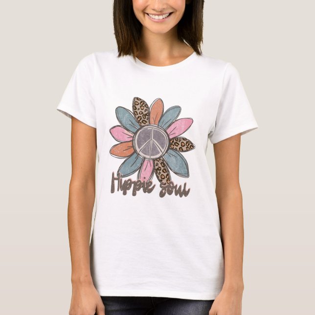 Hippie Soul Trendy Floral Boho T-Shirt (Front)