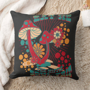 Hippie Soul Trip Summer Vintage Mushroom Cushion