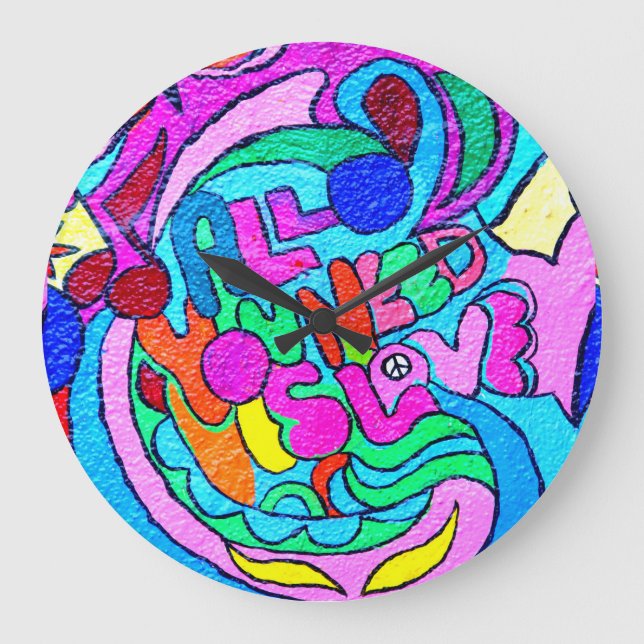 hippie-style groovy coloured love clock (Front)