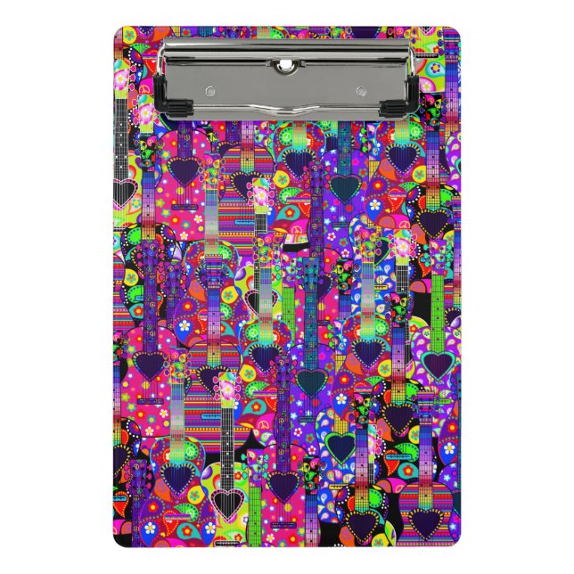 Hippie Style Guitars Pattern Mini Clipboard (Front)