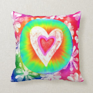 Hippie style tie dye Heart Decorative Pillow