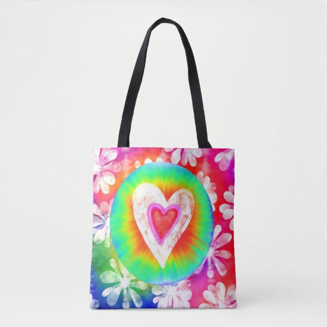 Hippie style tie dye Heart tote bag (Front)