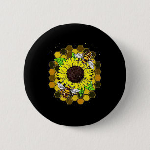 Hippie Sunflower Bees 6 Cm Round Badge