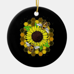 Hippie Sunflower Bees Ceramic Tree Decoration
