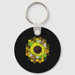 Hippie Sunflower Bees Key Ring