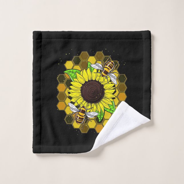 Hippie Sunflower Bees Wash Cloth (Wash Cloth)