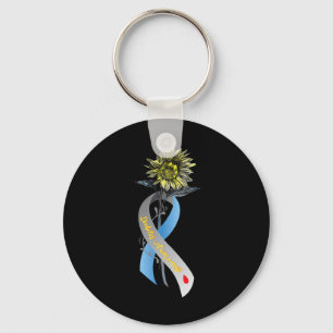 Hippie Sunflower Grey Blue Ribbon Type 1 Diabetes  Key Ring