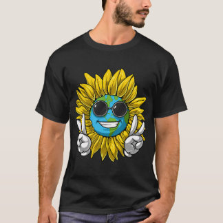 Hippie Sunflower Planet Earth T-Shirt