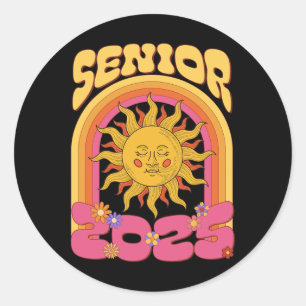 Hippie Sunshine Cl Of 2025 Senior 25 Grad Back To Classic Round Sticker