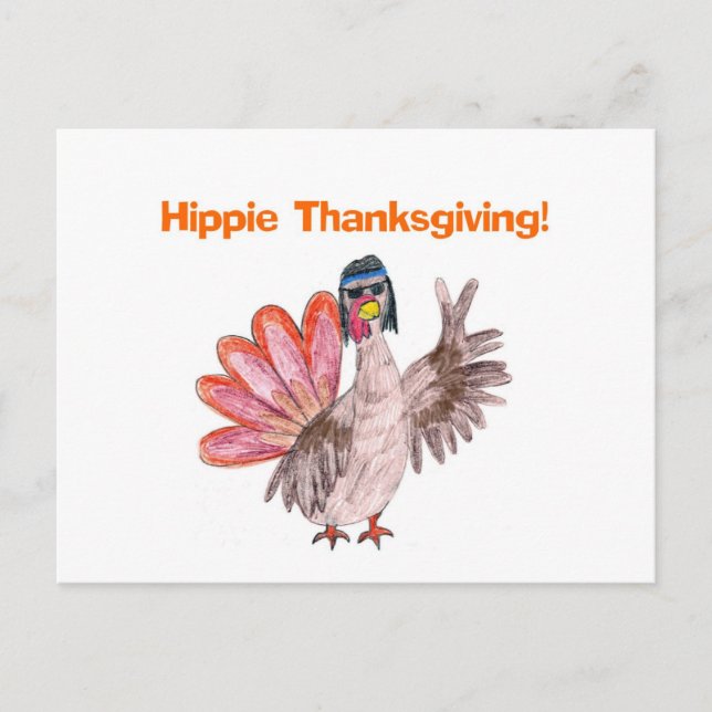 Hippie Thanksgiving turkey Holiday Postcard (Front)