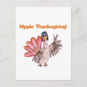 Hippie Thanksgiving turkey Holiday Postcard