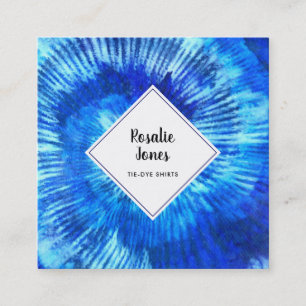 Hippie Tie Dye Pattern Watercolor Blue Modern Square Business Card