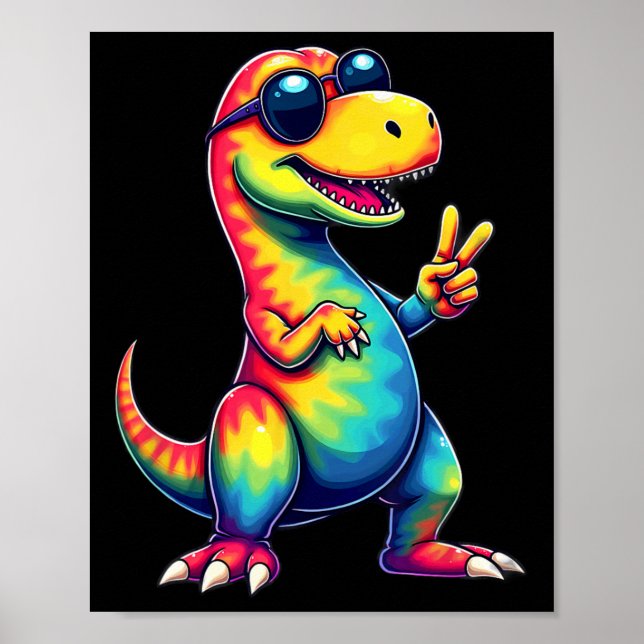 Hippie Tie Dye T-rex Dino Peace Sign  (Front)