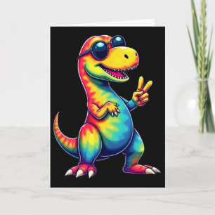 Hippie Tie Dye T-rex Dino Peace Sign  Card