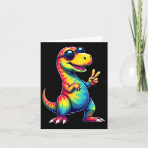 Hippie Tie Dye T-rex Dino Peace Sign  Card
