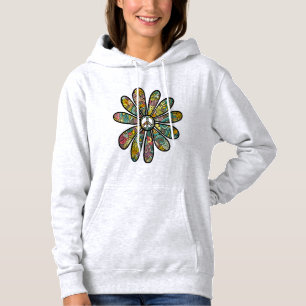 Hippie Trippy Flower Power Peace Sign Seventies Hoodie