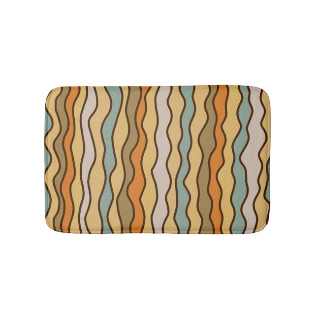 Hippie Trippy Groovy Vertical Stripe 70s Pattern Bath Mat (Front)
