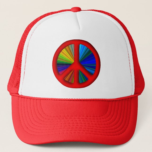 Hippie Trippy Peace Sign Trucker Hat (Front)