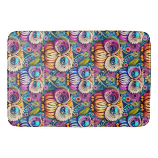 Hippie Trippy Psychedelic Colourful Owl  Bath Mat