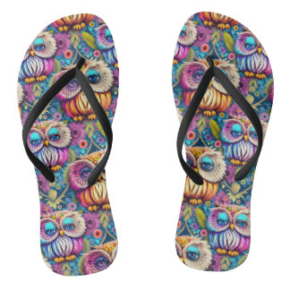 Hippie Trippy Psychedelic Colourful Owl  Jandals