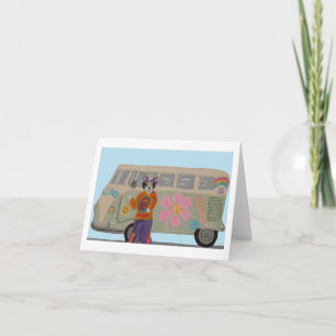 Hippie Tuxedo Cat with Flower Child Van  Invitation