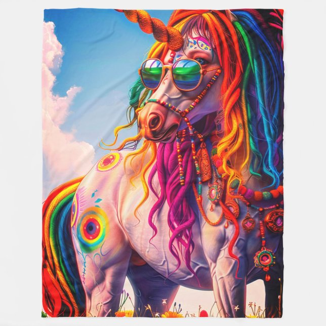 Hippie Unicorn Fleece Blanket (Front)
