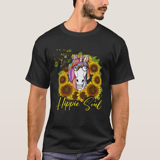 Hippie Unicorn Sunflower Hippie Soul T-Shirt (Front)