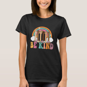 Hippie Unity Day Teacher Be Kind Rainbow ASL Sign T-Shirt