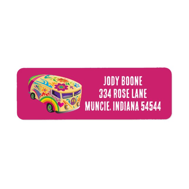 HIPPIE VAN GROOVY PINK Return Address Label (Front)