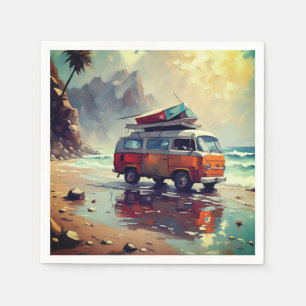Hippie Van Seascape Traveller Mood Art Napkin