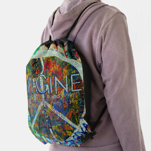 Hippie Wall Art Drawstring Bag