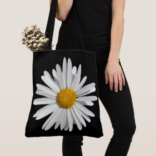 Hippie White Daisy Flower Blossom - Trendy Fashion Tote Bag