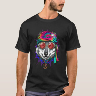 Hippie Wolf Tie Dye Animal Peace Sign Psychedelic T-Shirt