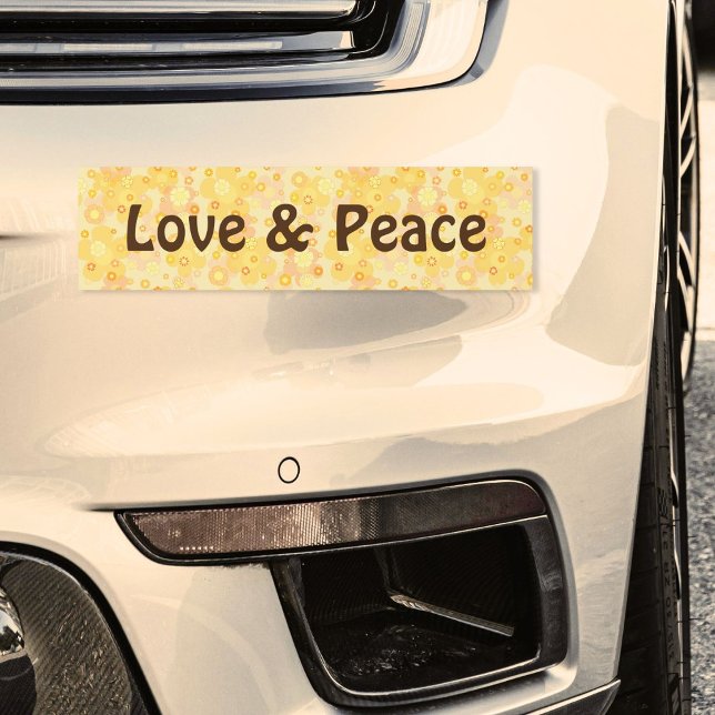 Hippie yellow 70's style flower power love & peace bumper sticker (Creator Uploaded)