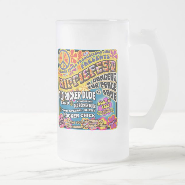 Hippiefest Concert Poster Frosted Glass Beer Mug (Right)