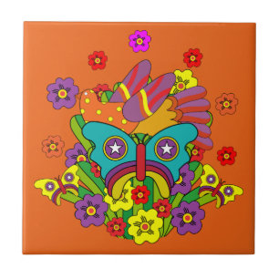 Hippies - Hippy Flower Power - Cute Hippies - 1970 Tile