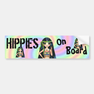 Hippies on Board Funny Hippie Chick Peace Sign Bumper Sticker