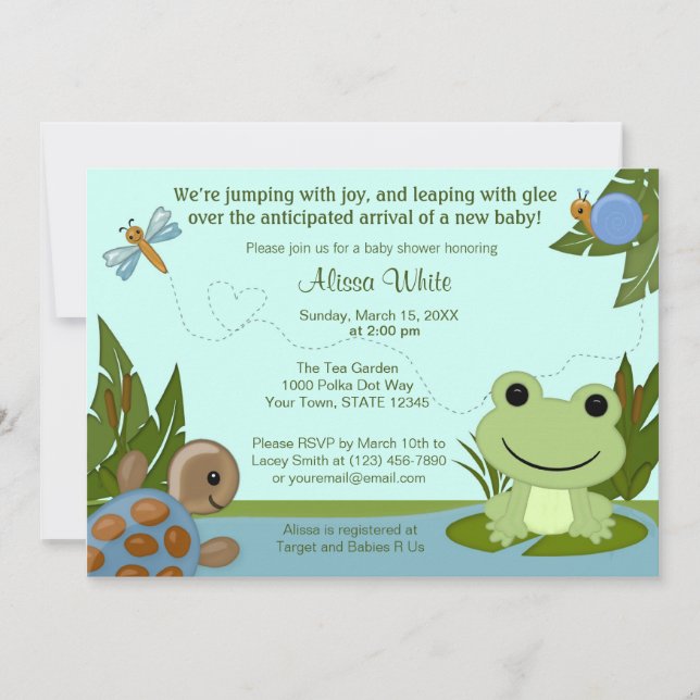 Hippity Frog Baby Shower Invitation turtle snail (Front)